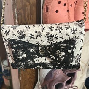 Betsey Johnson Black and White Floral Clutch with Bow